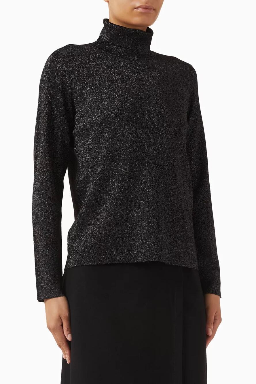Eileen Fisher Women’s M Black Metallic Merino Wool Turtleneck Sweater NWT $298